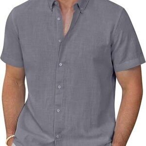 Linen Shirts for Men Short Sleeve Linen Button Down Shirts Hawaiian Shirt for